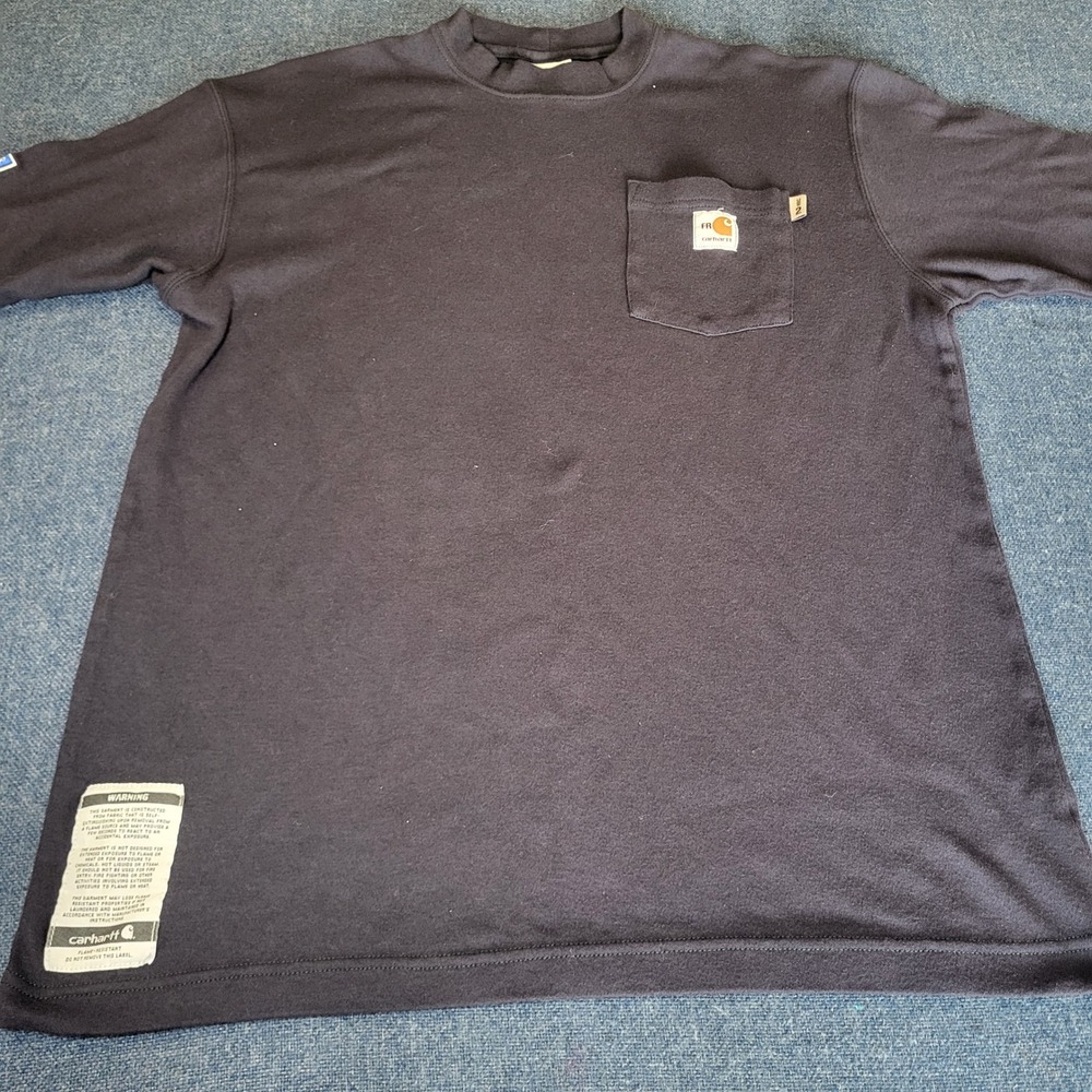 Carhartt FR Flame Resistant Navy Blue Pocket T-Shirt Mens Medium HRC 2 DNV Patch